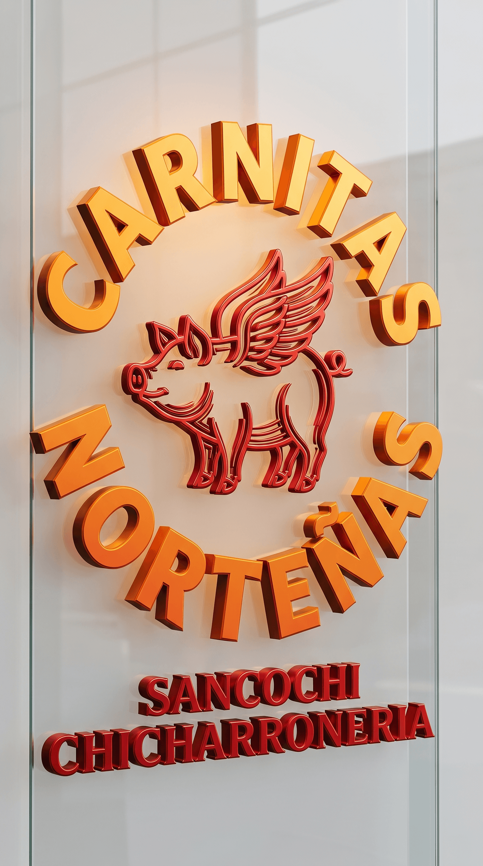 Letrero Carnitas Norteñas en ventana Sancochi