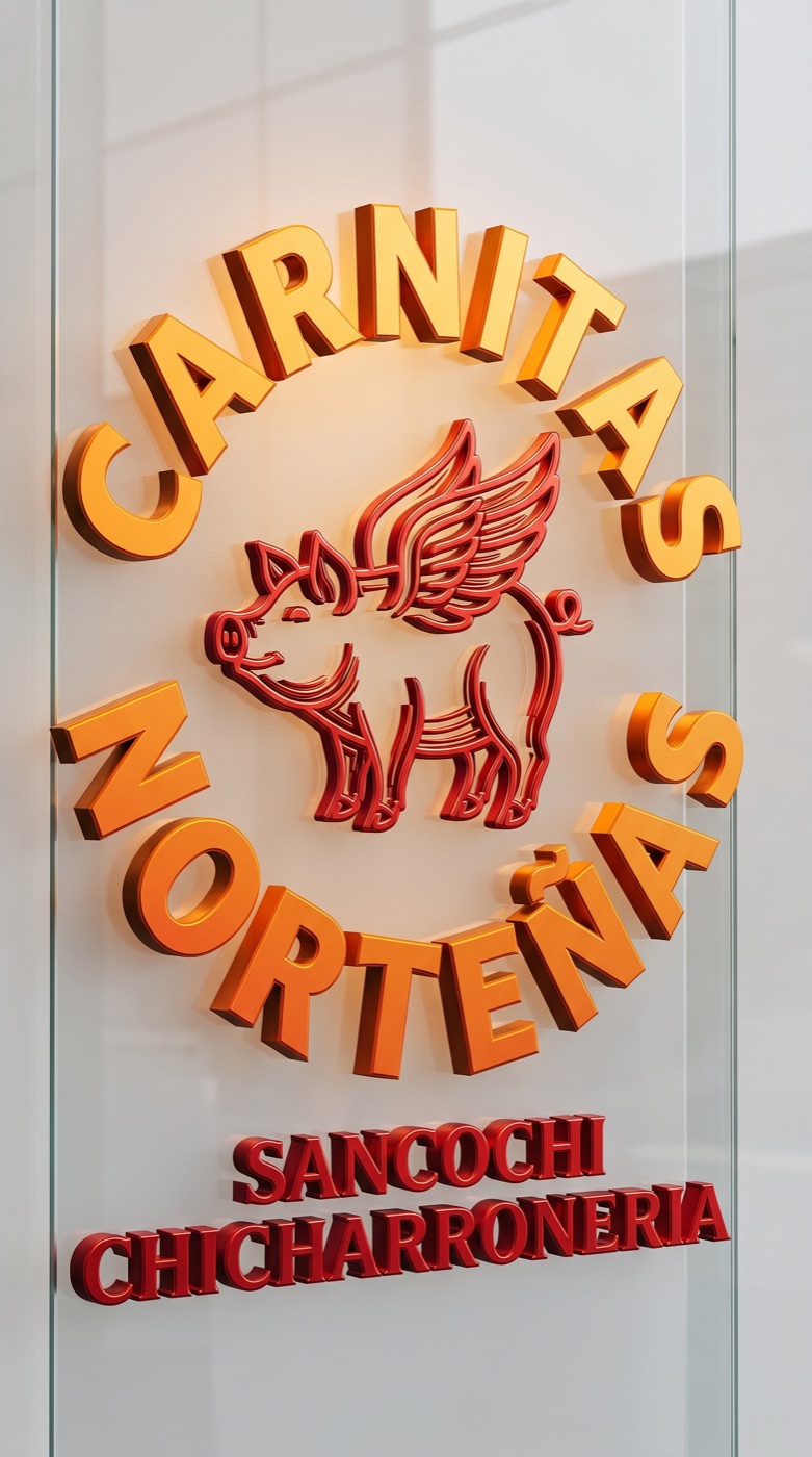 Letrero Carnitas Norteñas en ventana Sancochi